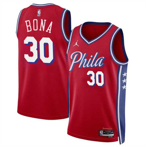 Men%27s Philadelphia 76ers #30 Adam Bona Red 2024 Draft Statement Edition Basketball Stitched Jersey Dzhi